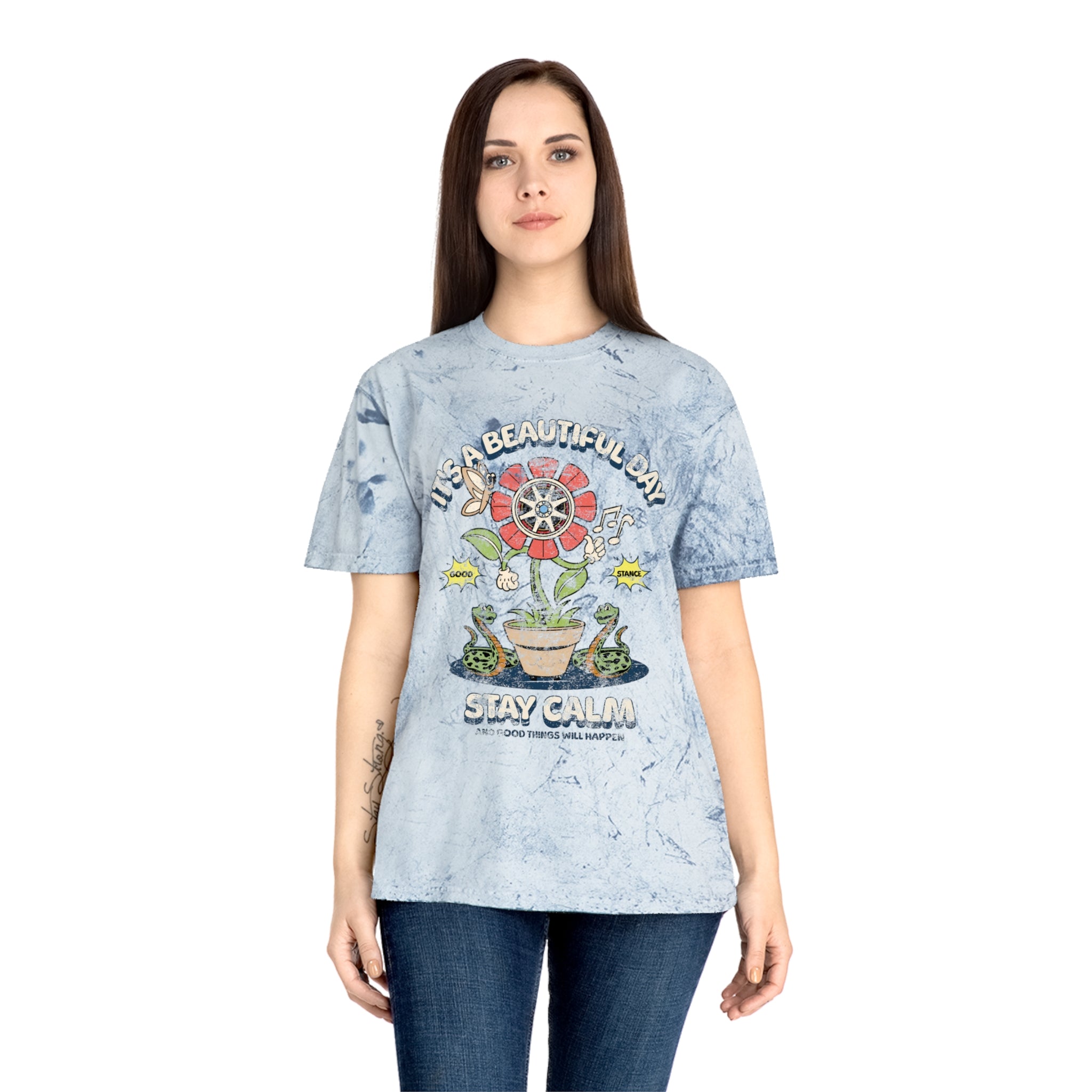 Stay Calm Flower Tie Dye Tee